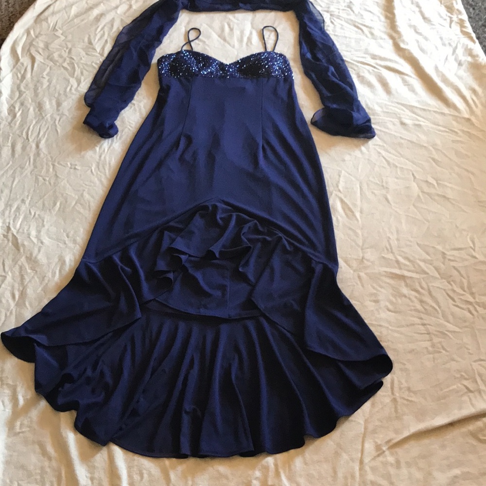 Designer JS Beaded Gown with Sheer (Indigo) Plus Size 14